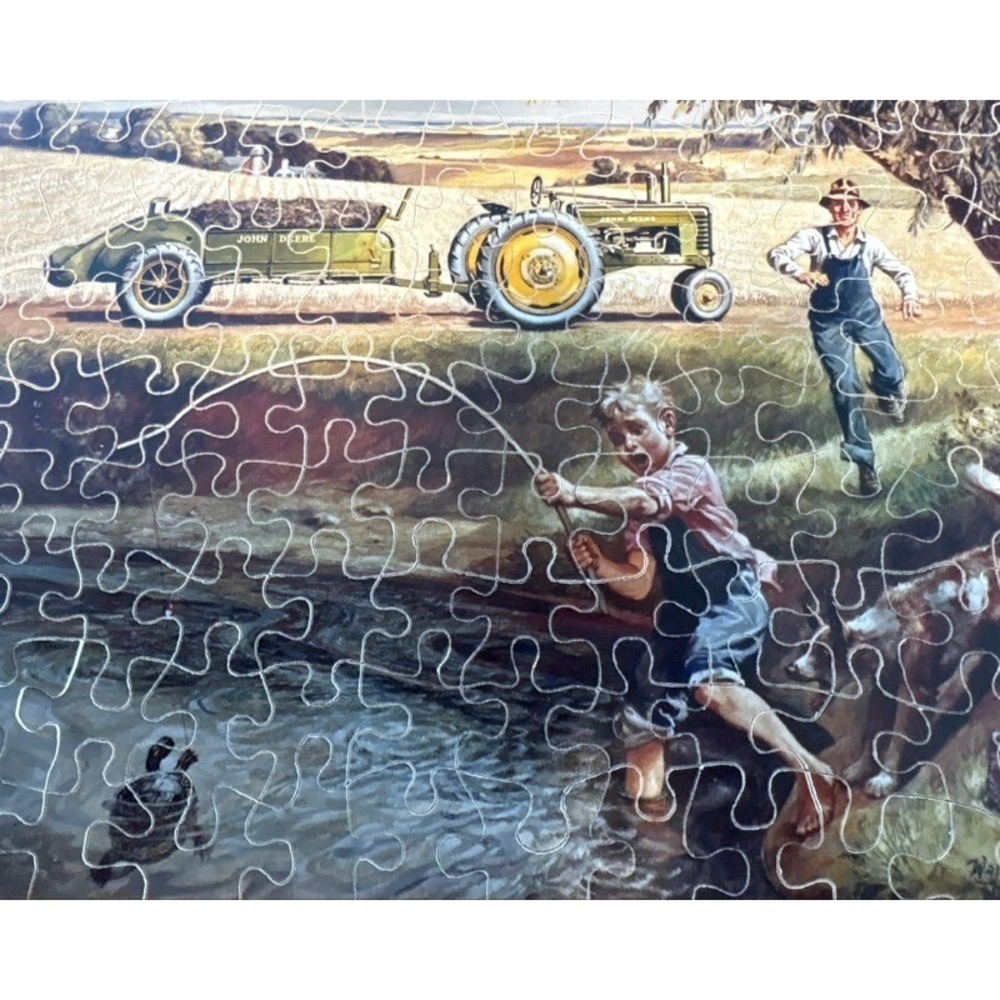John Deere Vintage Farm Scene Wooden Jigsaw Puzzle Storage Box Walter Hinton